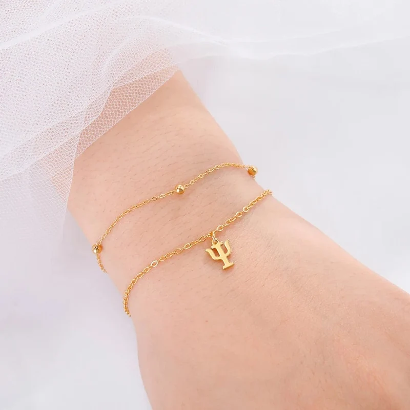 Dawapara Charm-Armband mit griechischen Buchstaben und Alphabet, Psychologie, PSI-Symbol, Mathematik-Symbol, Edelstahlschmuck