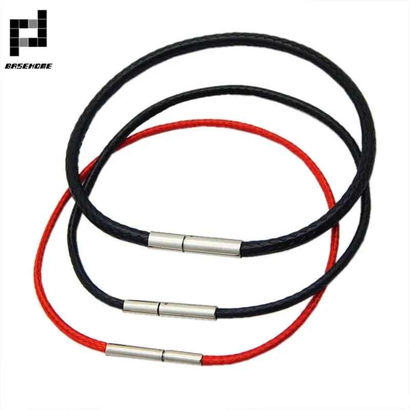 1.5/2/3mm Schwarz Rot Armband Edelstahl Verschluss Für Frauen Mann Paar Leder String Homme Hand Gewinde männlichen Schmuck Trendy