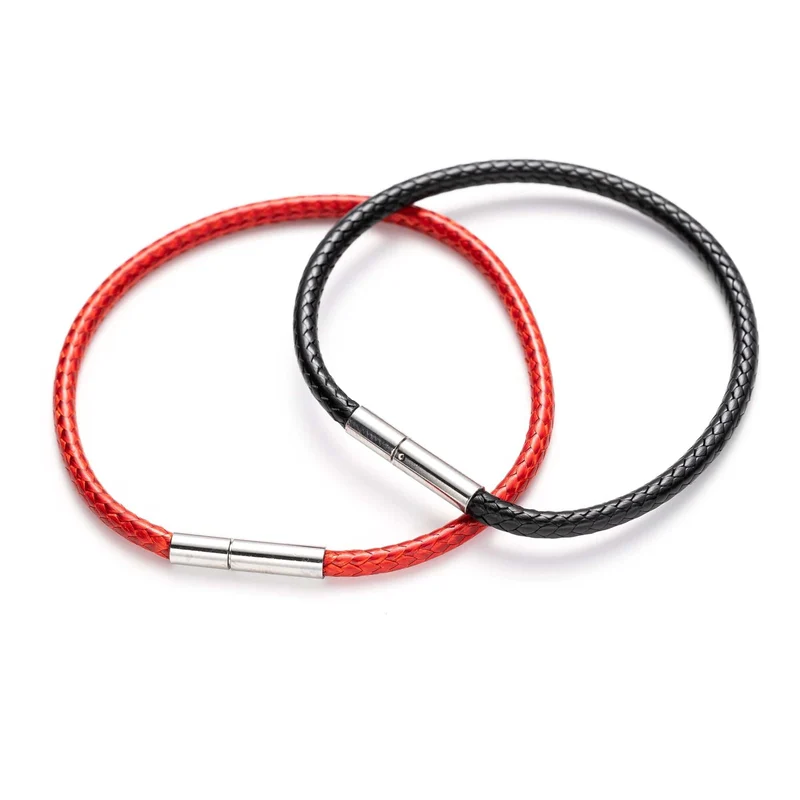 1.5/2/3mm Schwarz Rot Armband Edelstahl Verschluss Für Frauen Mann Paar Leder String Homme Hand Gewinde männlichen Schmuck Trendy
