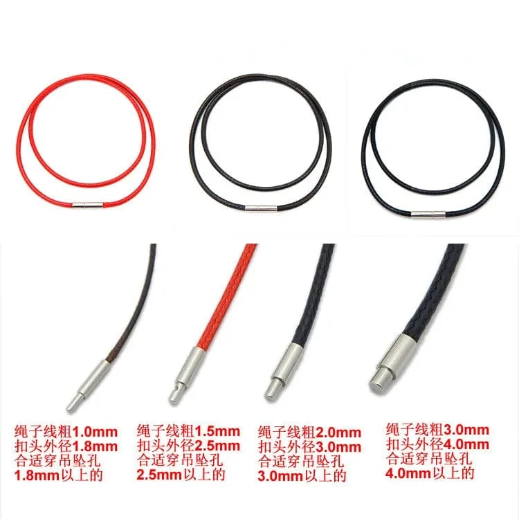 1.5/2/3mm Schwarz Rot Armband Edelstahl Verschluss Für Frauen Mann Paar Leder String Homme Hand Gewinde männlichen Schmuck Trendy