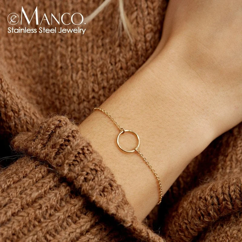 eManco Damen-Armband, trendig, dünn, 316 Edelstahl, minimalistische Kettenarmbänder für Frauen, Armband mit verstellbarer Länge