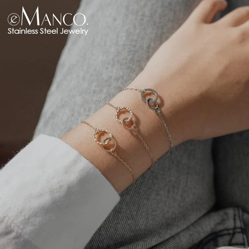 eManco Damen-Armband, trendig, dünn, 316 Edelstahl, minimalistische Kettenarmbänder für Frauen, Armband mit verstellbarer Länge