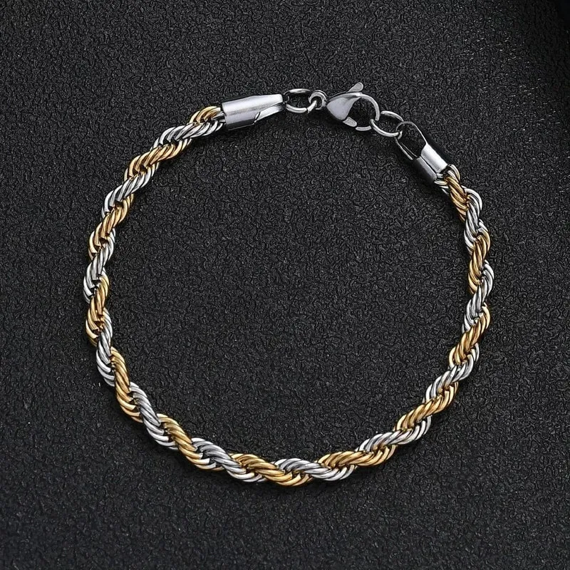 Neues Edelstahl-Halbgold-Silber-Farben-Twist-Kettenarmband für Männer und Frauen Kpop-Schmuckgeschenk
