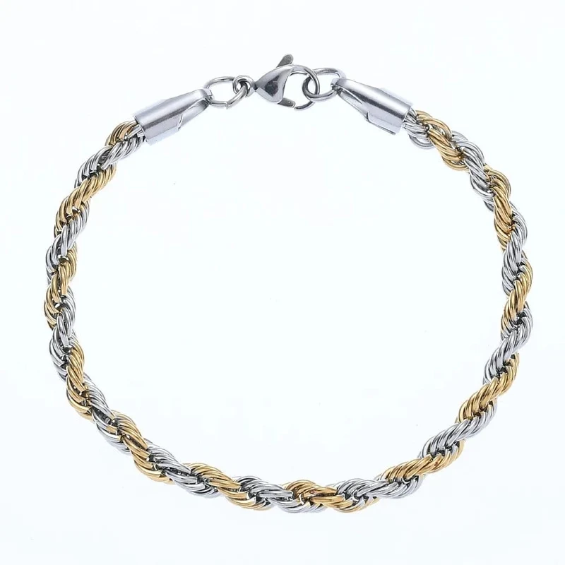 Neues Edelstahl-Halbgold-Silber-Farben-Twist-Kettenarmband für Männer und Frauen Kpop-Schmuckgeschenk