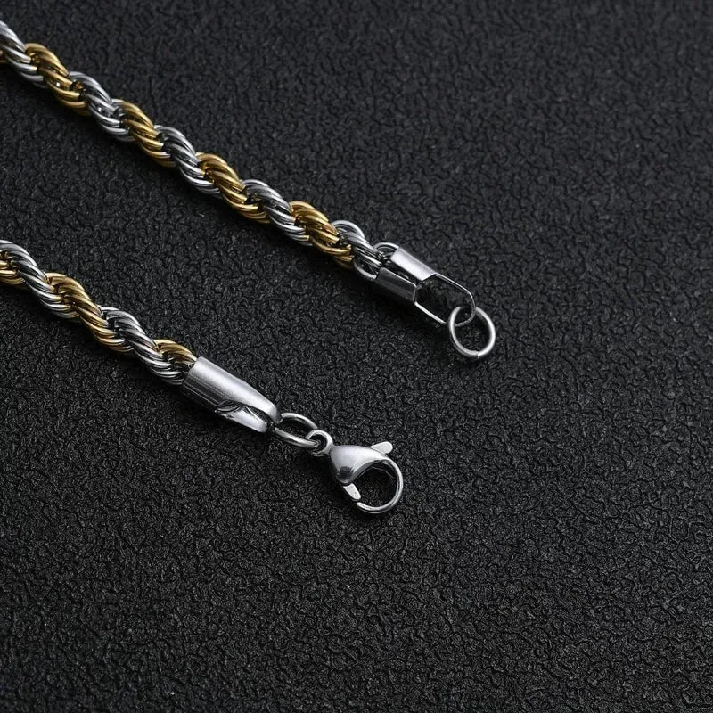 Neues Edelstahl-Halbgold-Silber-Farben-Twist-Kettenarmband für Männer und Frauen Kpop-Schmuckgeschenk