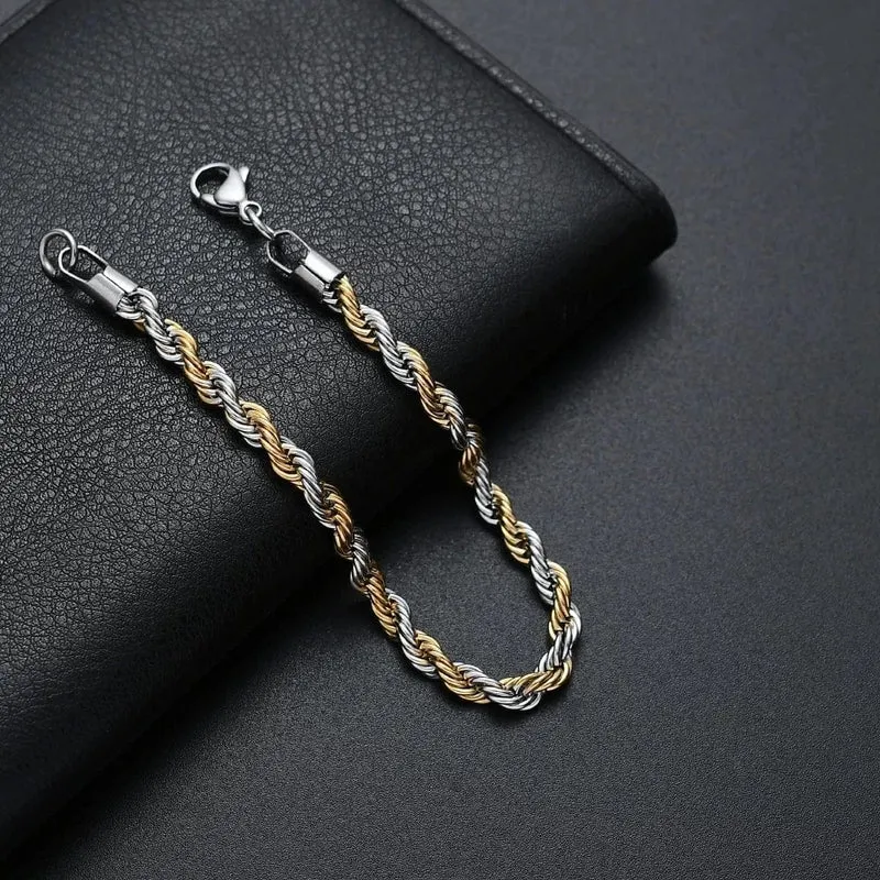 Neues Edelstahl-Halbgold-Silber-Farben-Twist-Kettenarmband für Männer und Frauen Kpop-Schmuckgeschenk