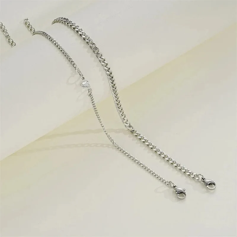 2-teiliges schlichtes, modisches Armband-Set aus Edelstahl für Paare, Unisex, Frauen und Männer, Liebhaber, Kristallherz, silbrige Kette, Armbänder, Schmuck