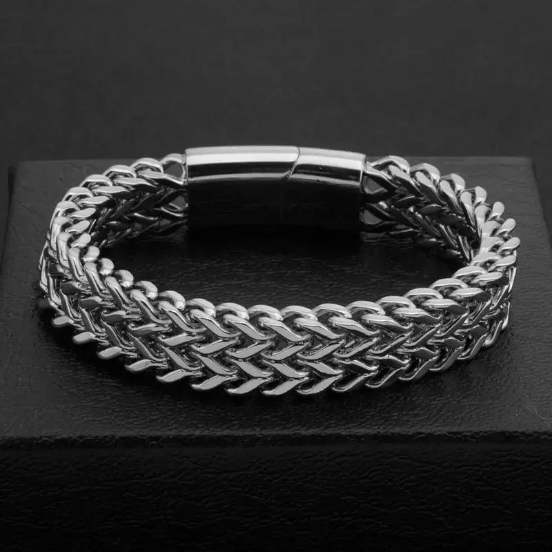 Geflochtenes zweireihiges Metallarmband aus Edelstahl, geeignet für Männer und Mädchen, personalisierter Hip-Hop-Rock-Party-Punk-Schmuck