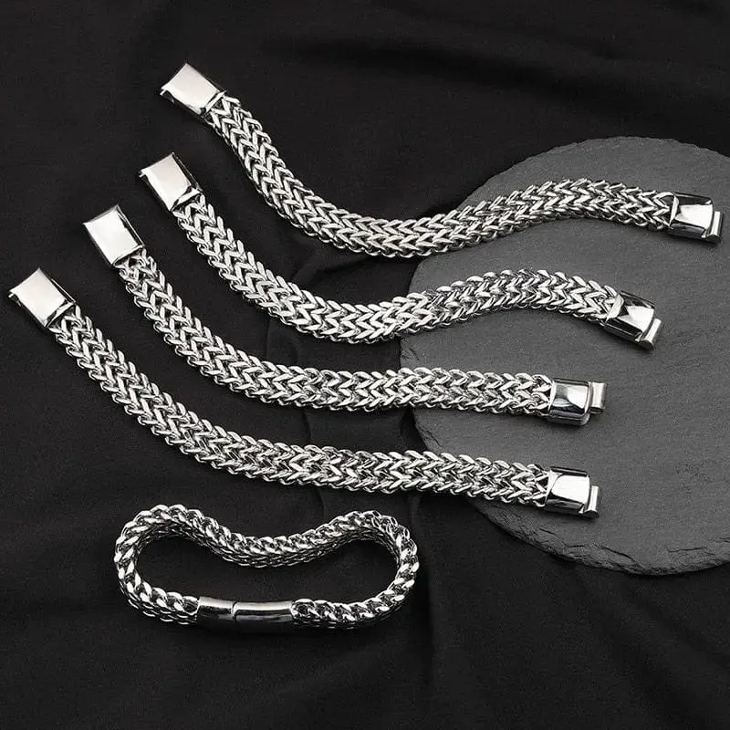 Geflochtenes zweireihiges Metallarmband aus Edelstahl, geeignet für Männer und Mädchen, personalisierter Hip-Hop-Rock-Party-Punk-Schmuck
