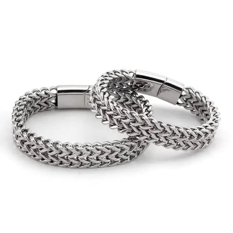 Geflochtenes zweireihiges Metallarmband aus Edelstahl, geeignet für Männer und Mädchen, personalisierter Hip-Hop-Rock-Party-Punk-Schmuck
