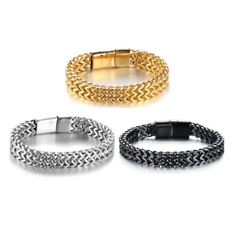 Geflochtenes zweireihiges Metallarmband aus Edelstahl, geeignet für Männer und Mädchen, personalisierter Hip-Hop-Rock-Party-Punk-Schmuck