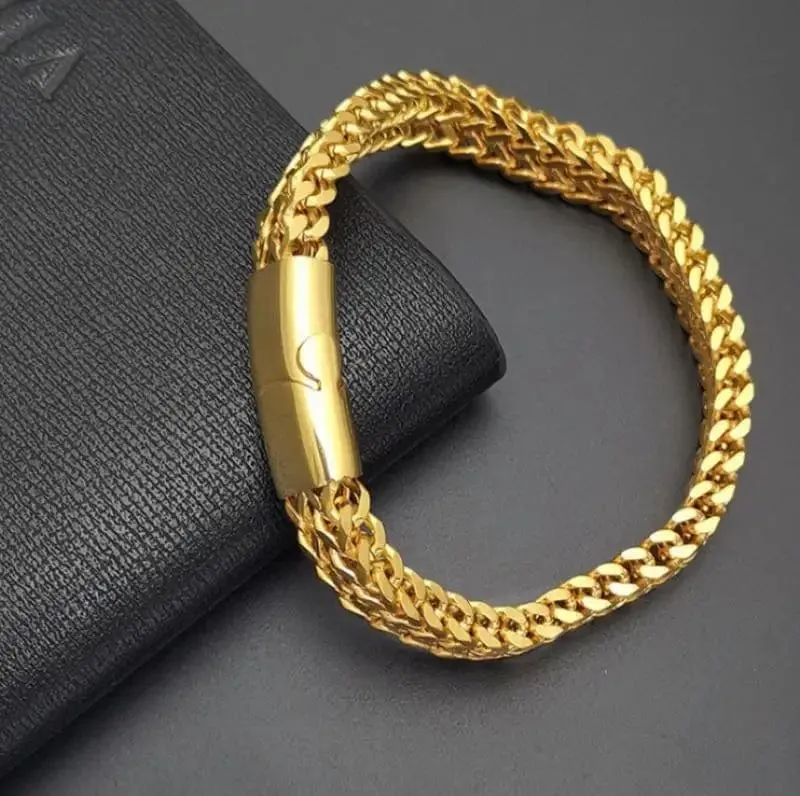 Geflochtenes zweireihiges Metallarmband aus Edelstahl, geeignet für Männer und Mädchen, personalisierter Hip-Hop-Rock-Party-Punk-Schmuck