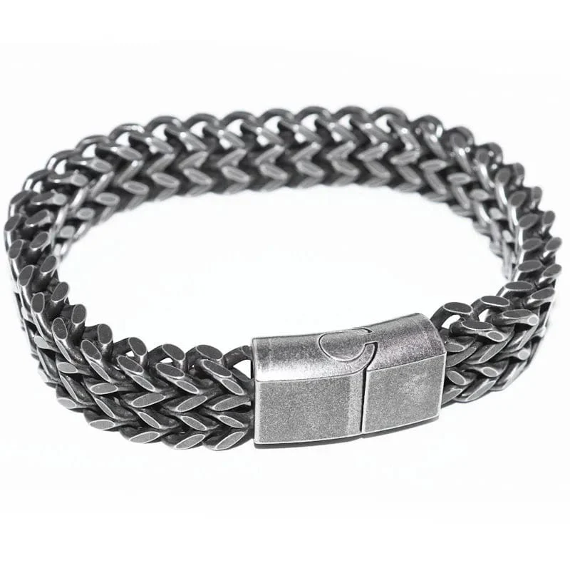 Geflochtenes zweireihiges Metallarmband aus Edelstahl, geeignet für Männer und Mädchen, personalisierter Hip-Hop-Rock-Party-Punk-Schmuck