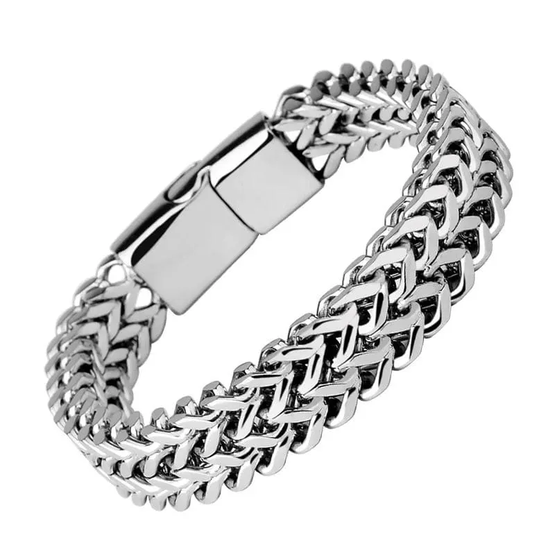 Geflochtenes zweireihiges Metallarmband aus Edelstahl, geeignet für Männer und Mädchen, personalisierter Hip-Hop-Rock-Party-Punk-Schmuck