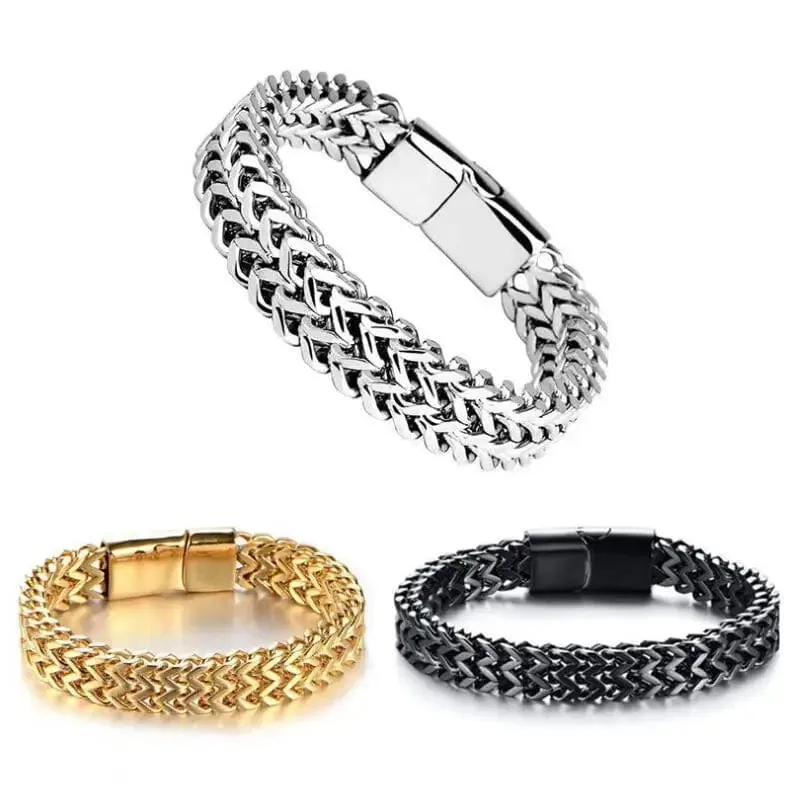Geflochtenes zweireihiges Metallarmband aus Edelstahl, geeignet für Männer und Mädchen, personalisierter Hip-Hop-Rock-Party-Punk-Schmuck