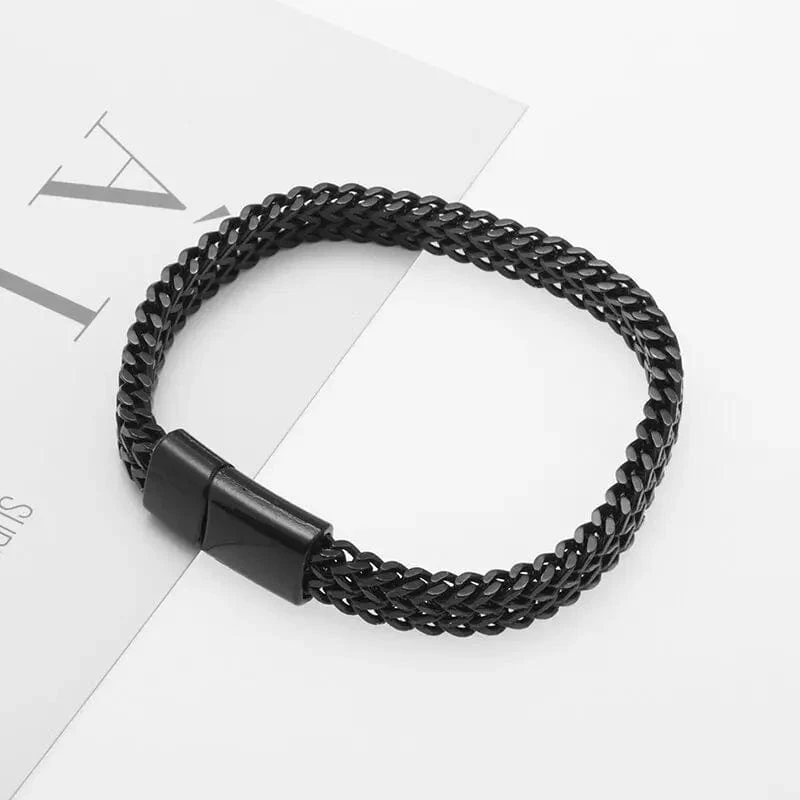 Geflochtenes zweireihiges Metallarmband aus Edelstahl, geeignet für Männer und Mädchen, personalisierter Hip-Hop-Rock-Party-Punk-Schmuck