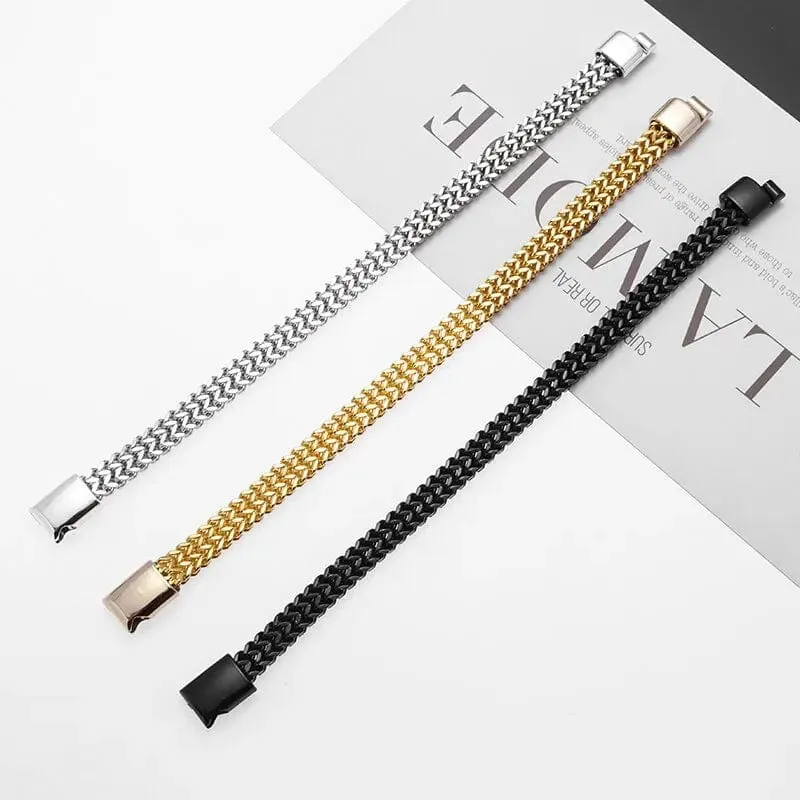 Geflochtenes zweireihiges Metallarmband aus Edelstahl, geeignet für Männer und Mädchen, personalisierter Hip-Hop-Rock-Party-Punk-Schmuck