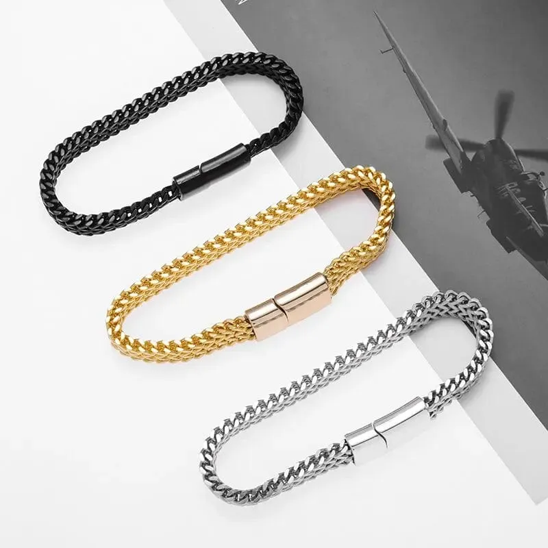 Geflochtenes zweireihiges Metallarmband aus Edelstahl, geeignet für Männer und Mädchen, personalisierter Hip-Hop-Rock-Party-Punk-Schmuck