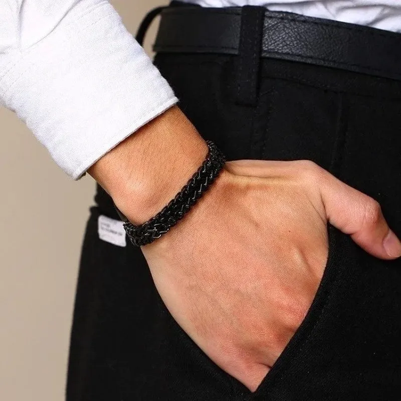 Geflochtenes zweireihiges Metallarmband aus Edelstahl, geeignet für Männer und Mädchen, personalisierter Hip-Hop-Rock-Party-Punk-Schmuck