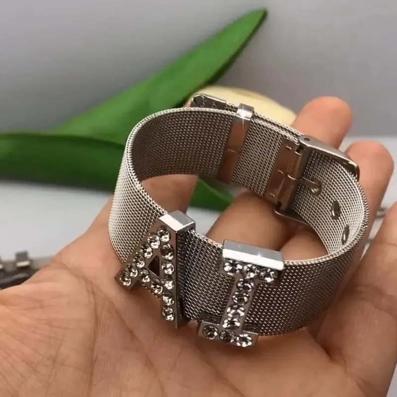 1 STÜCK 8mm 10mm 18mm Edelstahlgewebe Armband Armband Armreifen Passend Für Schiebebuchstaben Charms Männer Frauen Geschenk
