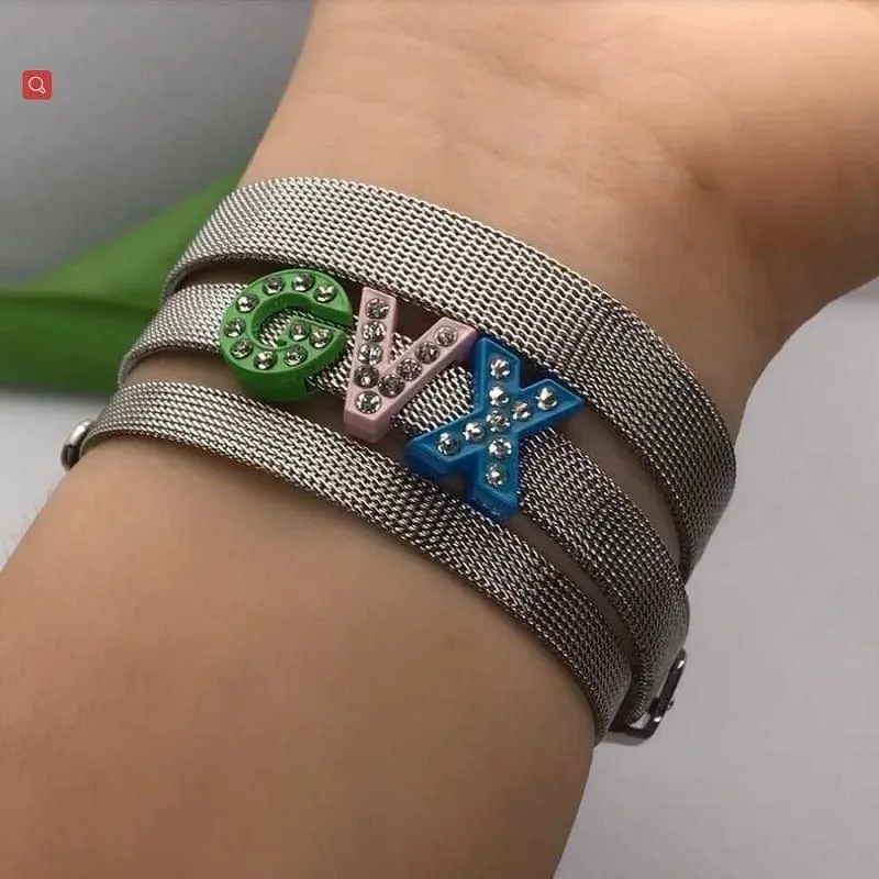 1 STÜCK 8mm 10mm 18mm Edelstahlgewebe Armband Armband Armreifen Passend Für Schiebebuchstaben Charms Männer Frauen Geschenk