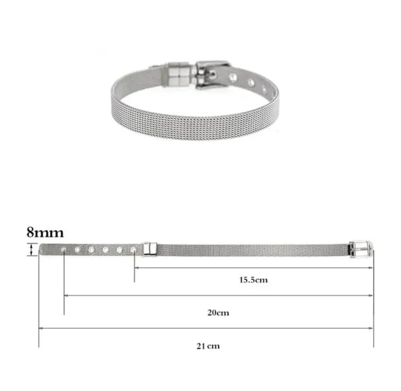 1 STÜCK 8mm 10mm 18mm Edelstahlgewebe Armband Armband Armreifen Passend Für Schiebebuchstaben Charms Männer Frauen Geschenk