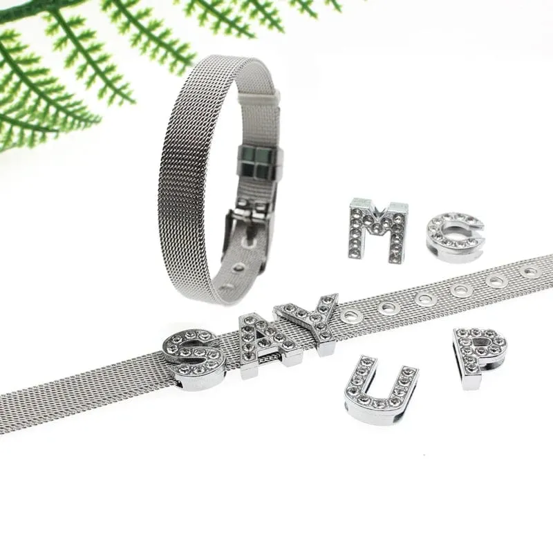 1 STÜCK 8mm 10mm 18mm Edelstahlgewebe Armband Armband Armreifen Passend Für Schiebebuchstaben Charms Männer Frauen Geschenk