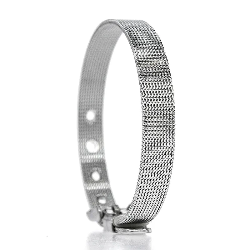 1 STÜCK 8mm 10mm 18mm Edelstahlgewebe Armband Armband Armreifen Passend Für Schiebebuchstaben Charms Männer Frauen Geschenk
