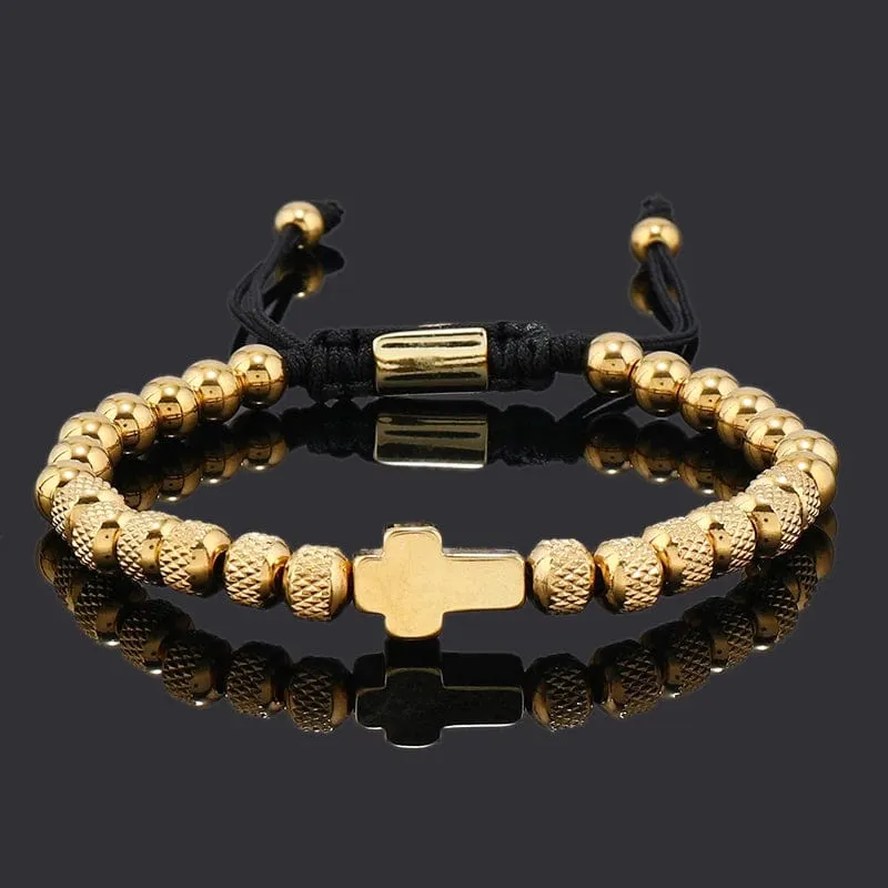 Luxus Edelstahl Kreuz Charms Mann Armband Für Frauen Titan Stahl Perlen Schmuck Geschenk
