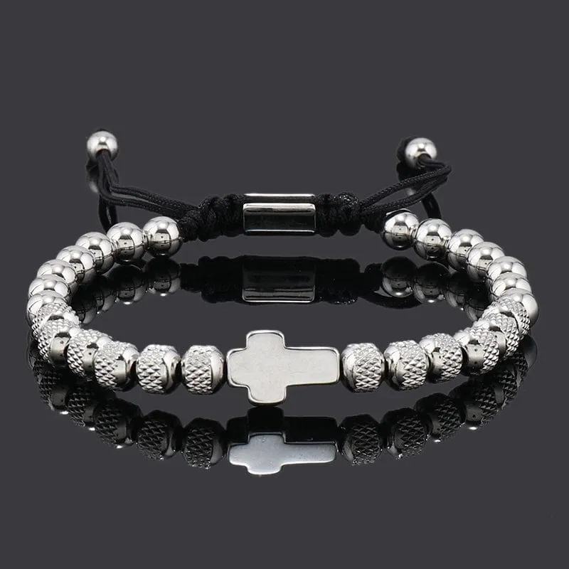 Luxus Edelstahl Kreuz Charms Mann Armband Für Frauen Titan Stahl Perlen Schmuck Geschenk