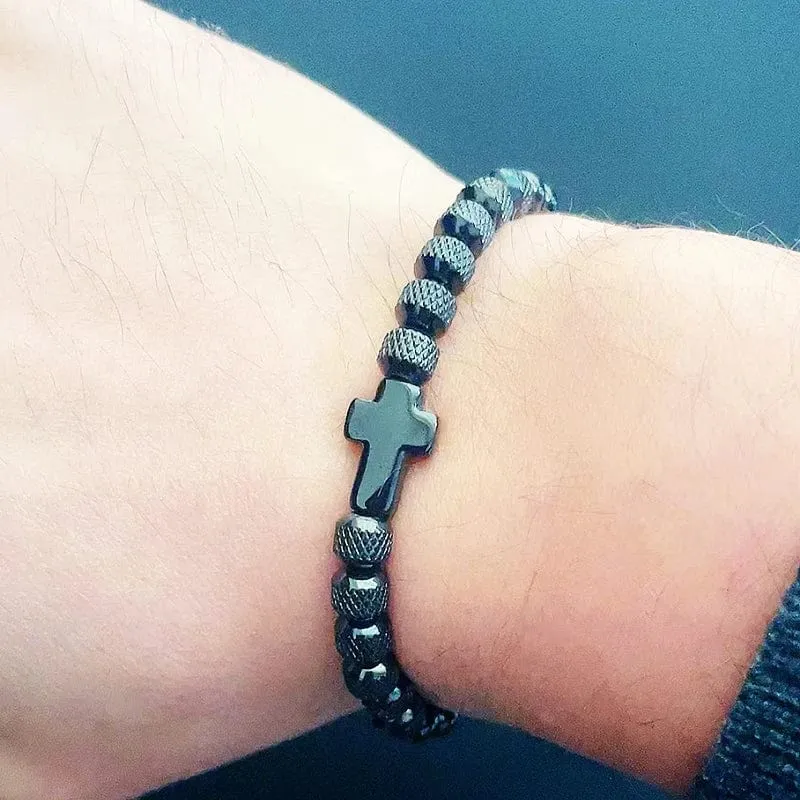Luxus Edelstahl Kreuz Charms Mann Armband Für Frauen Titan Stahl Perlen Schmuck Geschenk