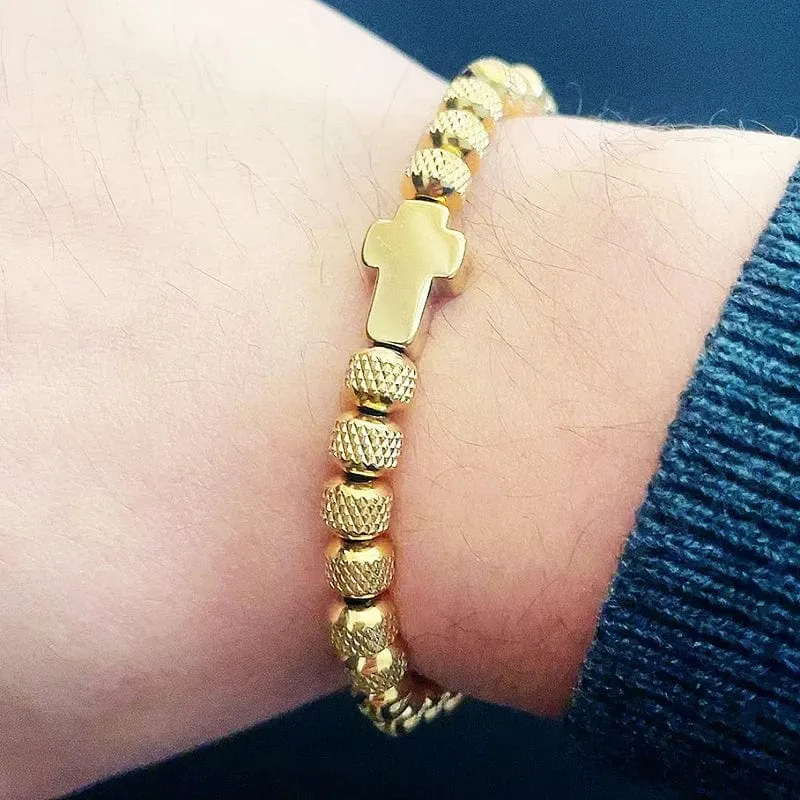 Luxus Edelstahl Kreuz Charms Mann Armband Für Frauen Titan Stahl Perlen Schmuck Geschenk