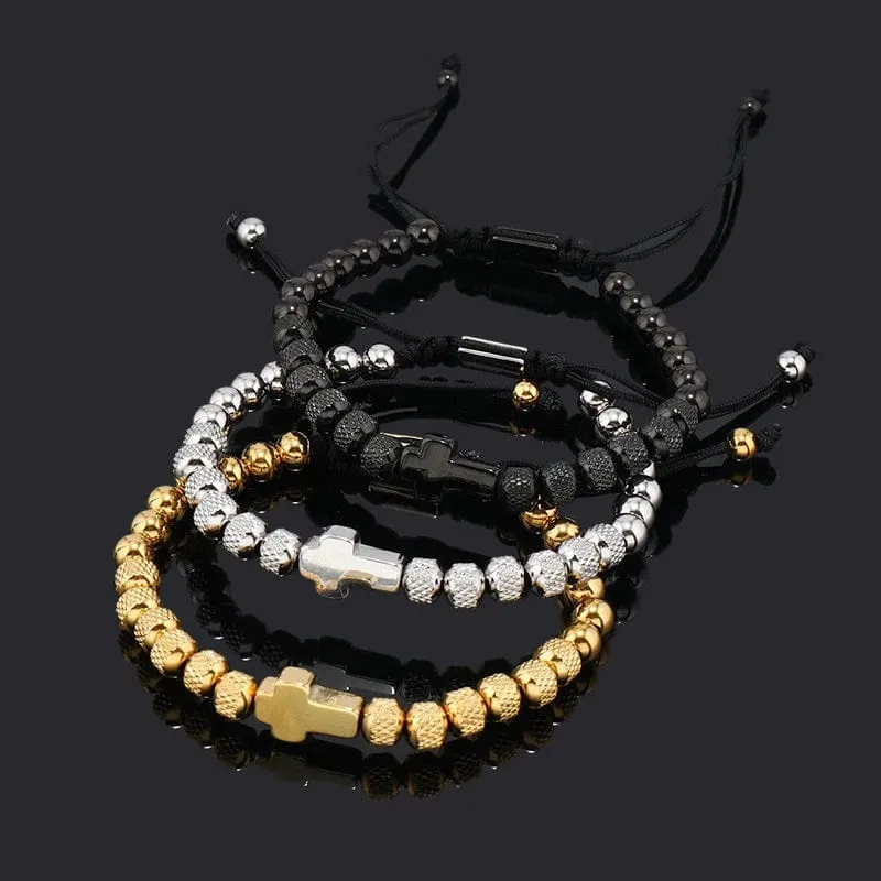 Luxus Edelstahl Kreuz Charms Mann Armband Für Frauen Titan Stahl Perlen Schmuck Geschenk