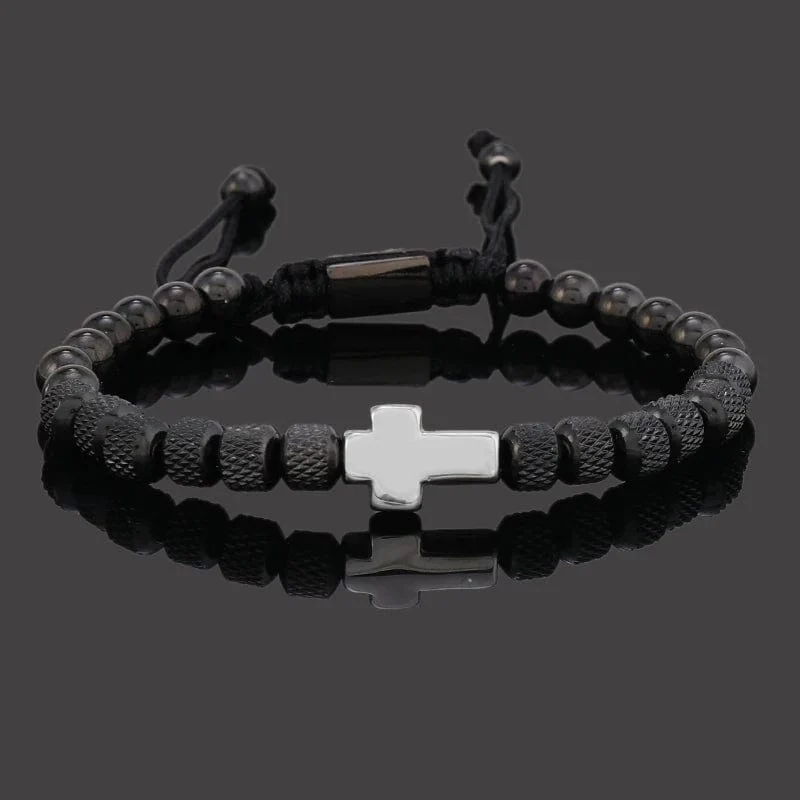 Luxus Edelstahl Kreuz Charms Mann Armband Für Frauen Titan Stahl Perlen Schmuck Geschenk