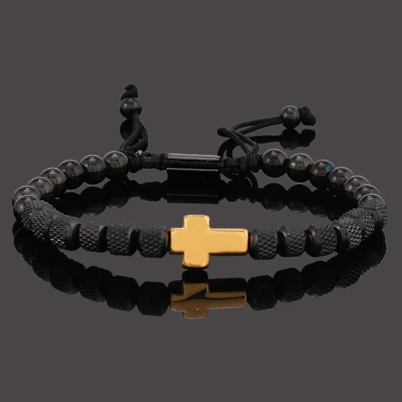 Luxus Edelstahl Kreuz Charms Mann Armband Für Frauen Titan Stahl Perlen Schmuck Geschenk