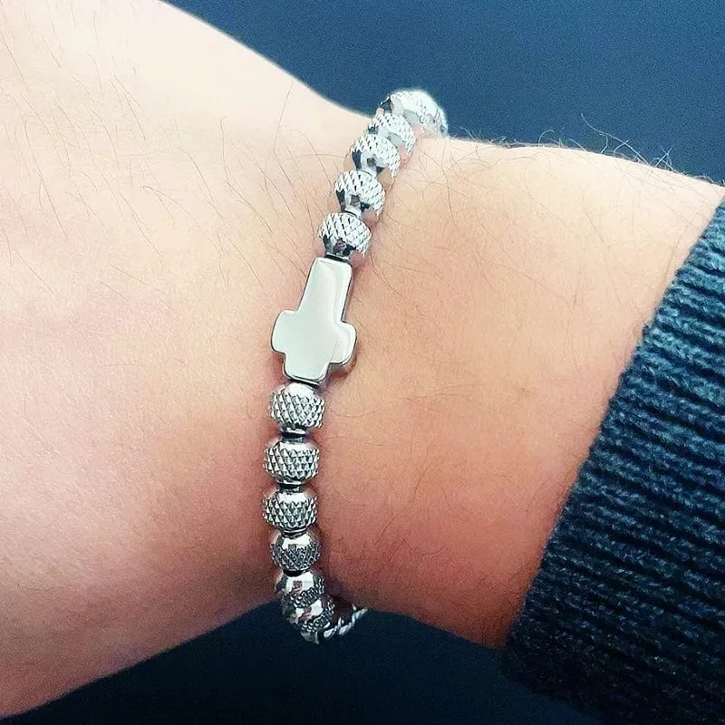Luxus Edelstahl Kreuz Charms Mann Armband Für Frauen Titan Stahl Perlen Schmuck Geschenk