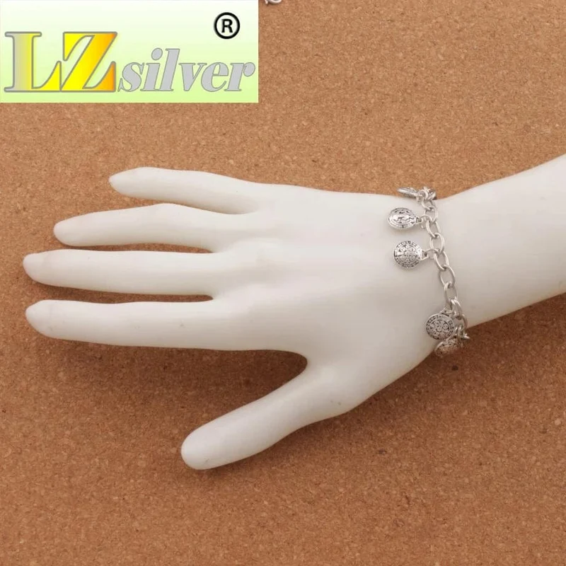 Charm-Armbänder mit der Medaille des Heiligen Benedikt, Edelstahlketten, Armband 7 cm, 7.5 cm, 8 cm, 8.5 cm, BC01, tibetisches Silber