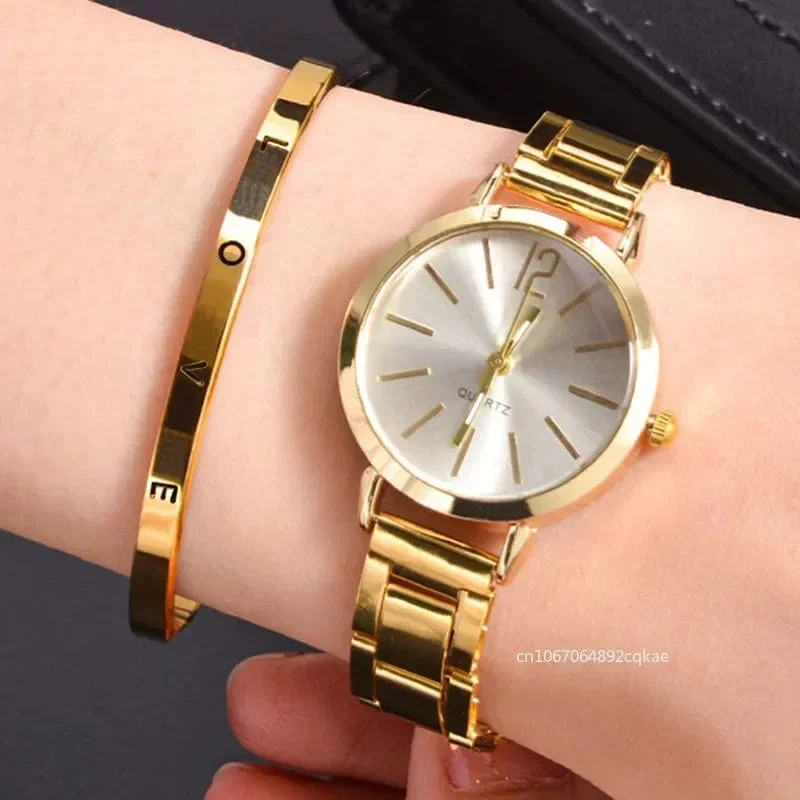 Damenmode Einfache Digitale Legierung mit Quarz Uhr Armband 2 stücke Set Luxus Frauen Einfache Zifferblatt Damen Uhren Reloj Mujer