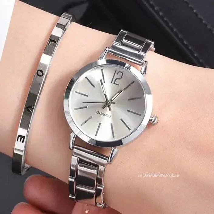 Damenmode Einfache Digitale Legierung mit Quarz Uhr Armband 2 stücke Set Luxus Frauen Einfache Zifferblatt Damen Uhren Reloj Mujer