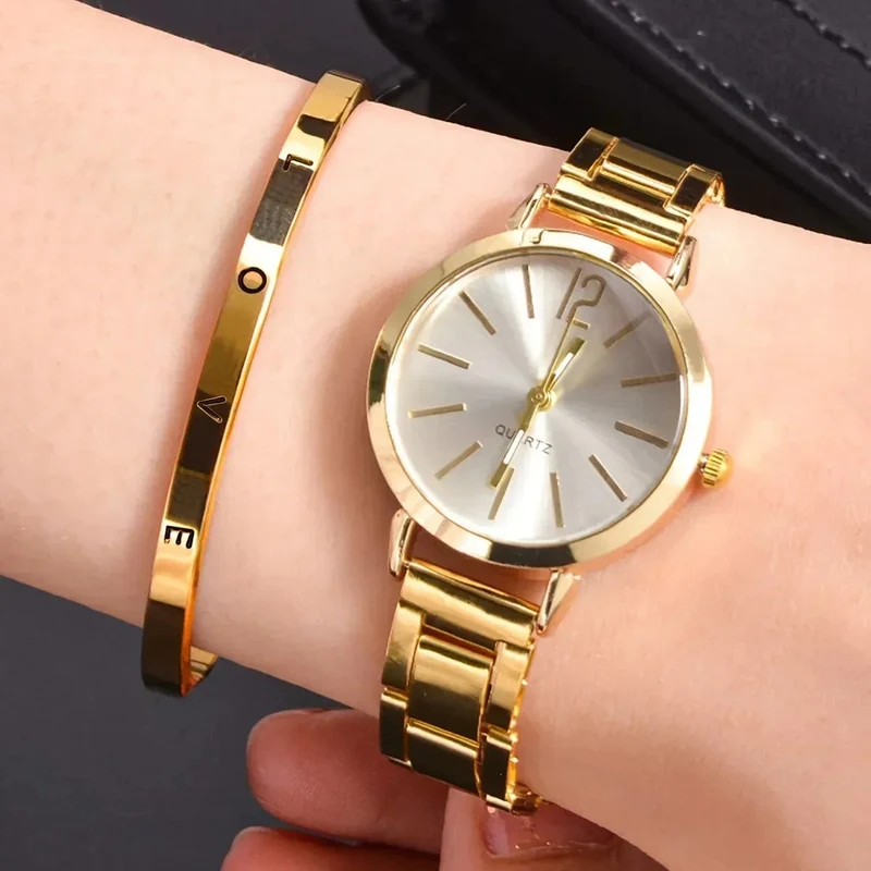 Damenmode Einfache Digitale Legierung mit Quarz Uhr Armband 2 stücke Set Luxus Frauen Einfache Zifferblatt Damen Uhren Reloj Mujer