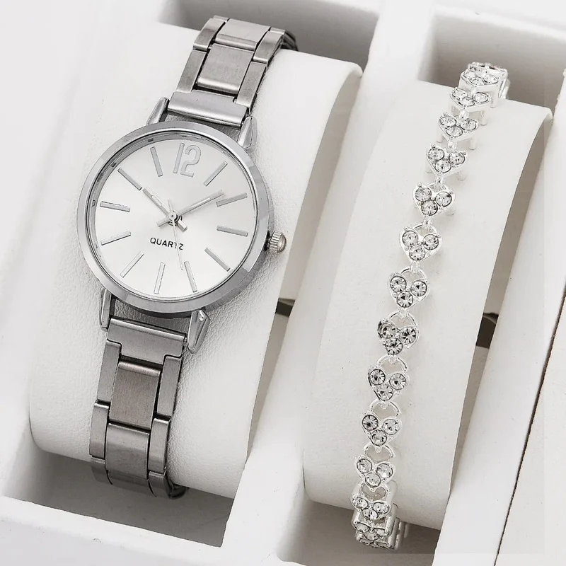 Damenmode Einfache Digitale Legierung mit Quarz Uhr Armband 2 stücke Set Luxus Frauen Einfache Zifferblatt Damen Uhren Reloj Mujer