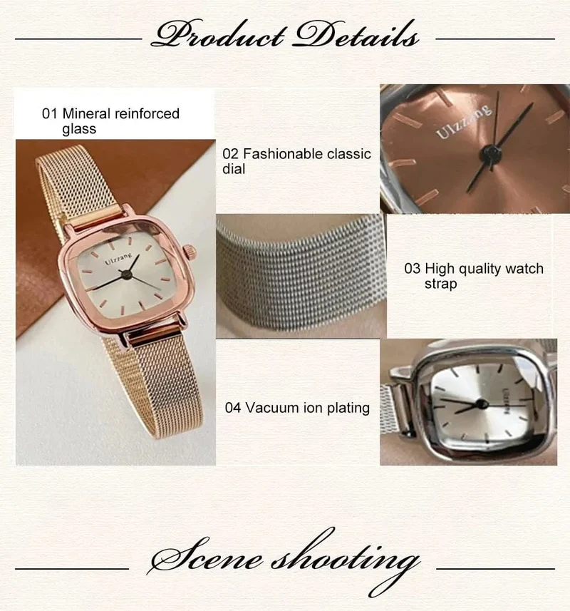 Modische Damen-Armbanduhr mit kleinem Zifferblatt und Quarzwerk