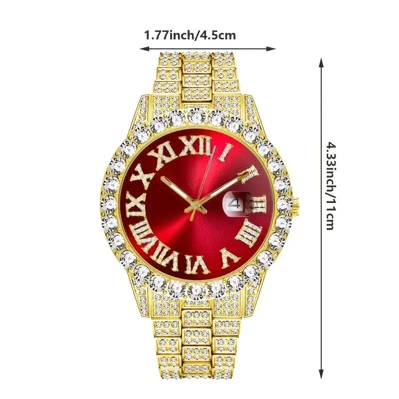 2 teile/satz Iced Out Uhr Männer Luxus Marke Voll Künstliche Diamant Herren Uhren Quarz Herren Uhr Hip Hop Männliche Uhr Geschenk Für