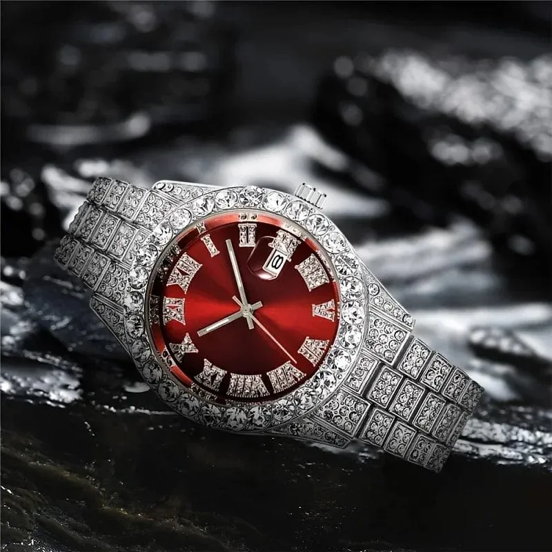 2 teile/satz Iced Out Uhr Männer Luxus Marke Voll Künstliche Diamant Herren Uhren Quarz Herren Uhr Hip Hop Männliche Uhr Geschenk Für