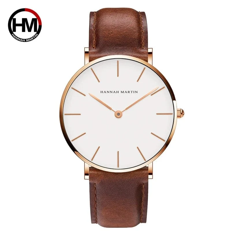 Hannah Martin Marke Mode Japan Quarz Armbanduhren Silber Braun Leder Herrenuhr Wasserdicht Kleid Uhr Männer Casual