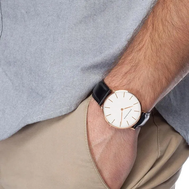 Hannah Martin Marke Mode Japan Quarz Armbanduhren Silber Braun Leder Herrenuhr Wasserdicht Kleid Uhr Männer Casual