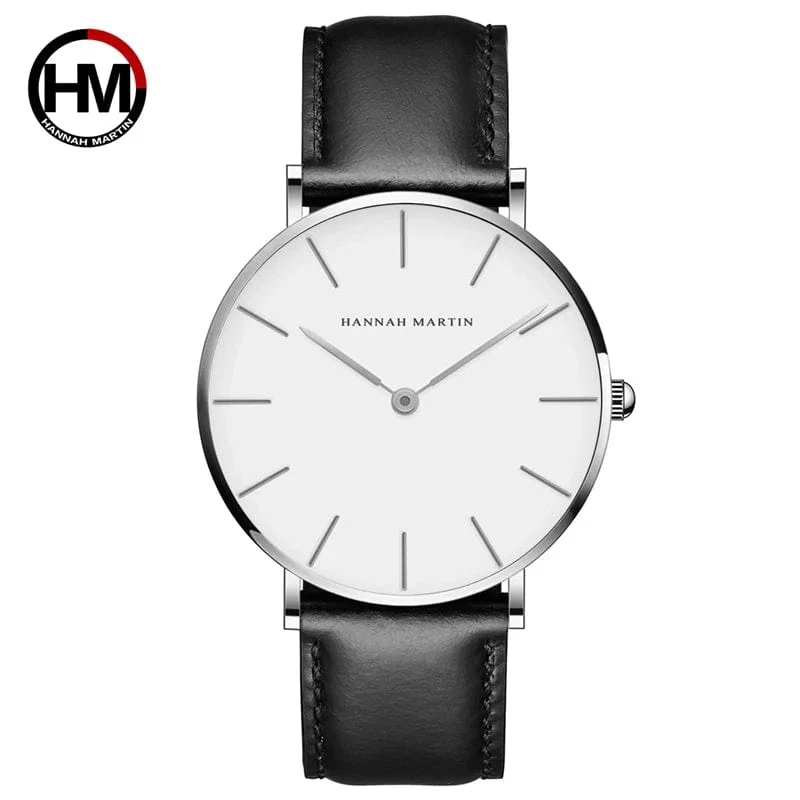 Hannah Martin Marke Mode Japan Quarz Armbanduhren Silber Braun Leder Herrenuhr Wasserdicht Kleid Uhr Männer Casual
