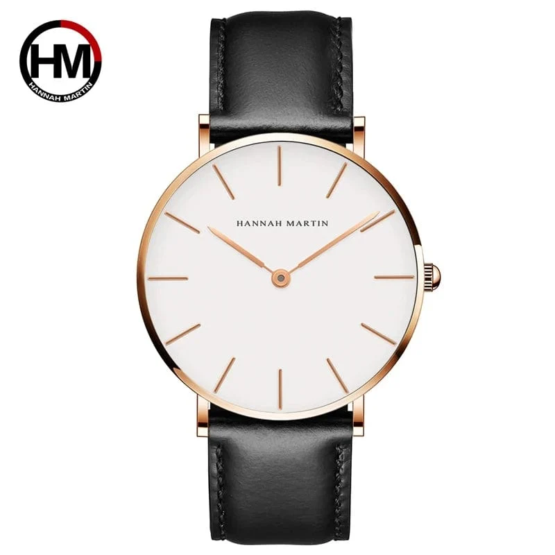 Hannah Martin Marke Mode Japan Quarz Armbanduhren Silber Braun Leder Herrenuhr Wasserdicht Kleid Uhr Männer Casual