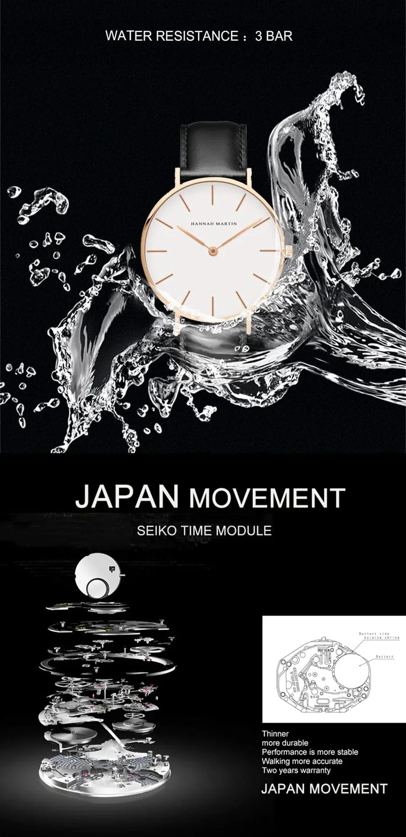Hannah Martin Marke Mode Japan Quarz Armbanduhren Silber Braun Leder Herrenuhr Wasserdicht Kleid Uhr Männer Casual