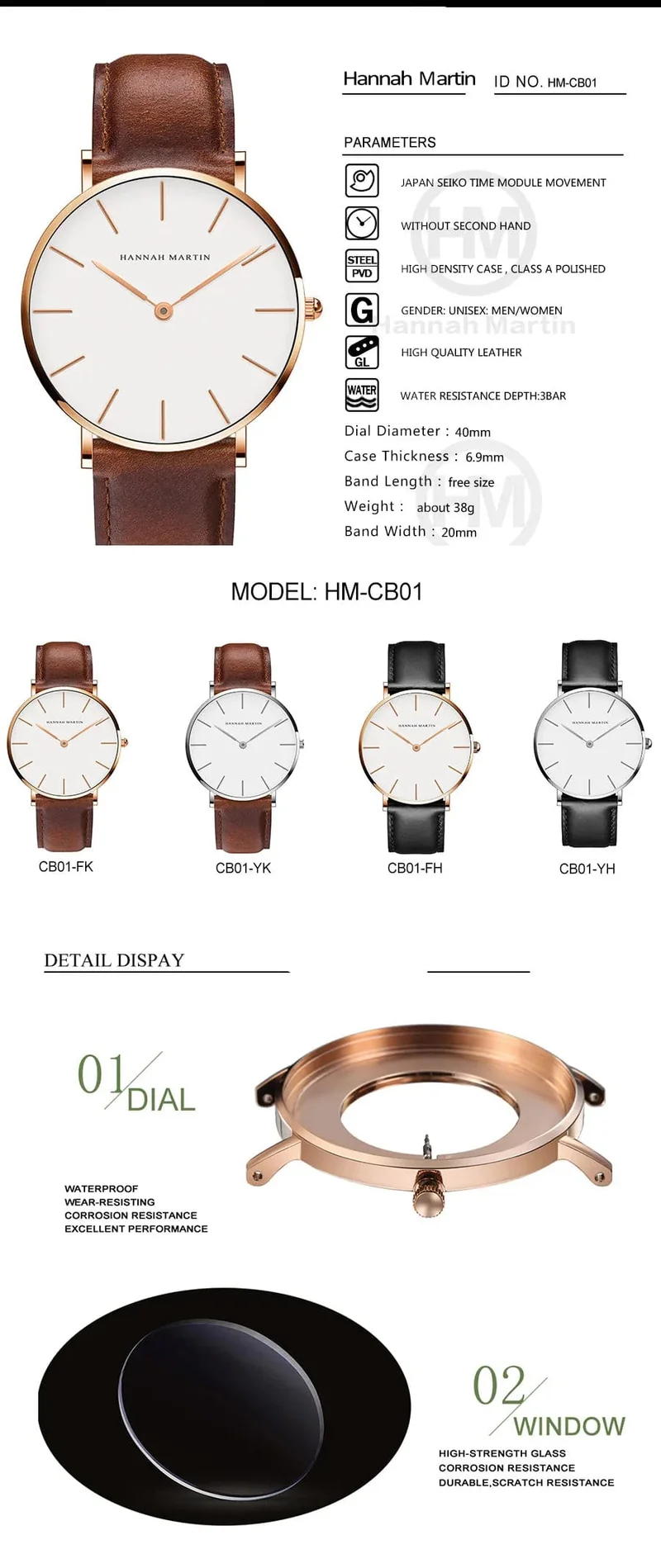 Hannah Martin Marke Mode Japan Quarz Armbanduhren Silber Braun Leder Herrenuhr Wasserdicht Kleid Uhr Männer Casual
